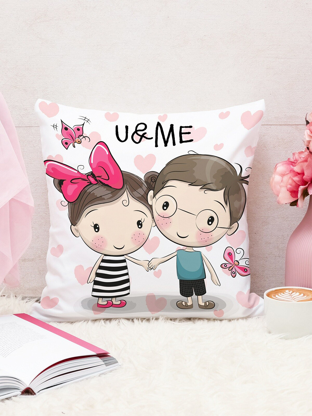 STITCHNEST Valentine Conversational Cotton Lightweight Square Cushion Covers - 12 x 12 In