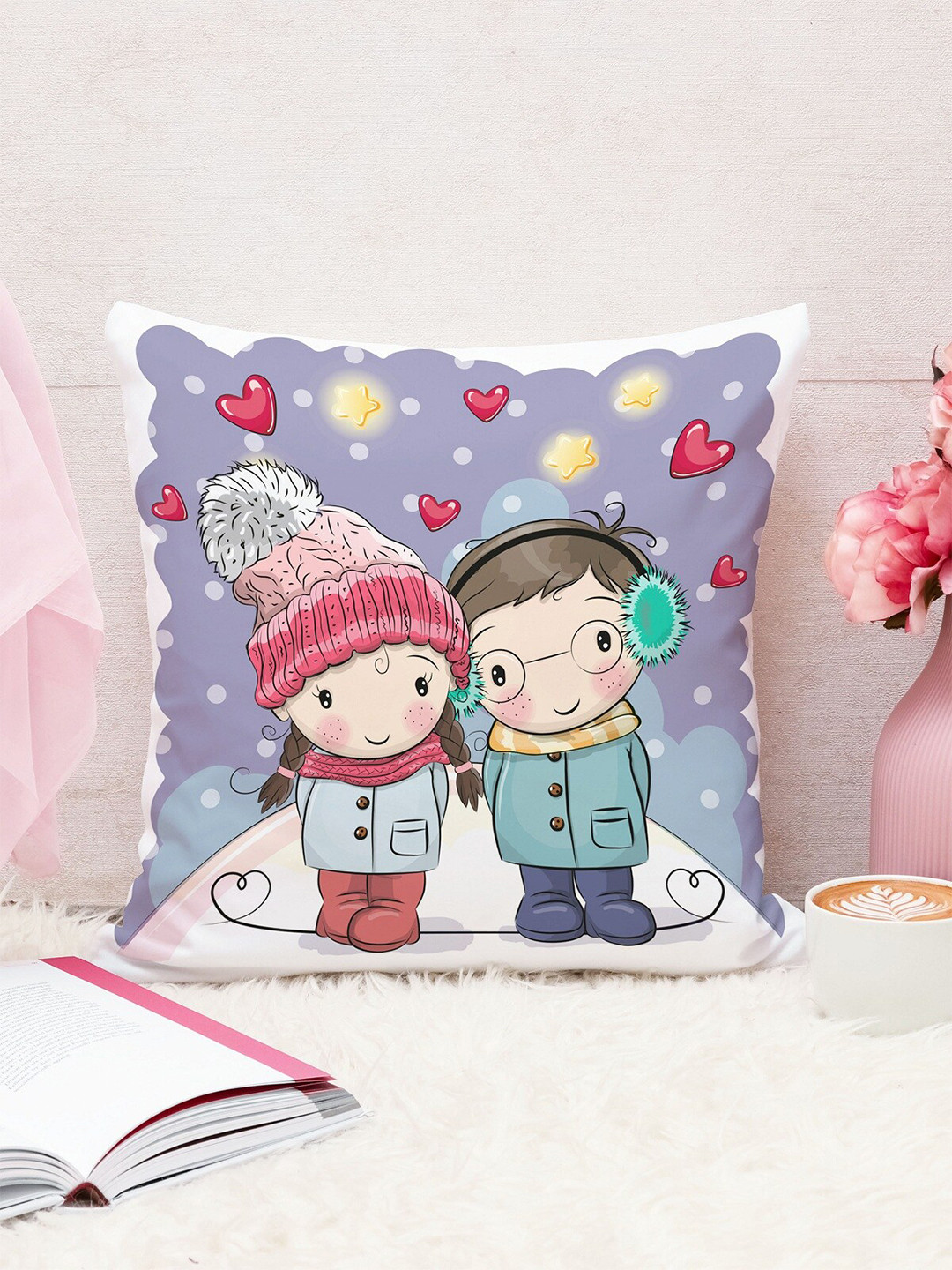 STITCHNEST Purple & White Jute Cushion Cover