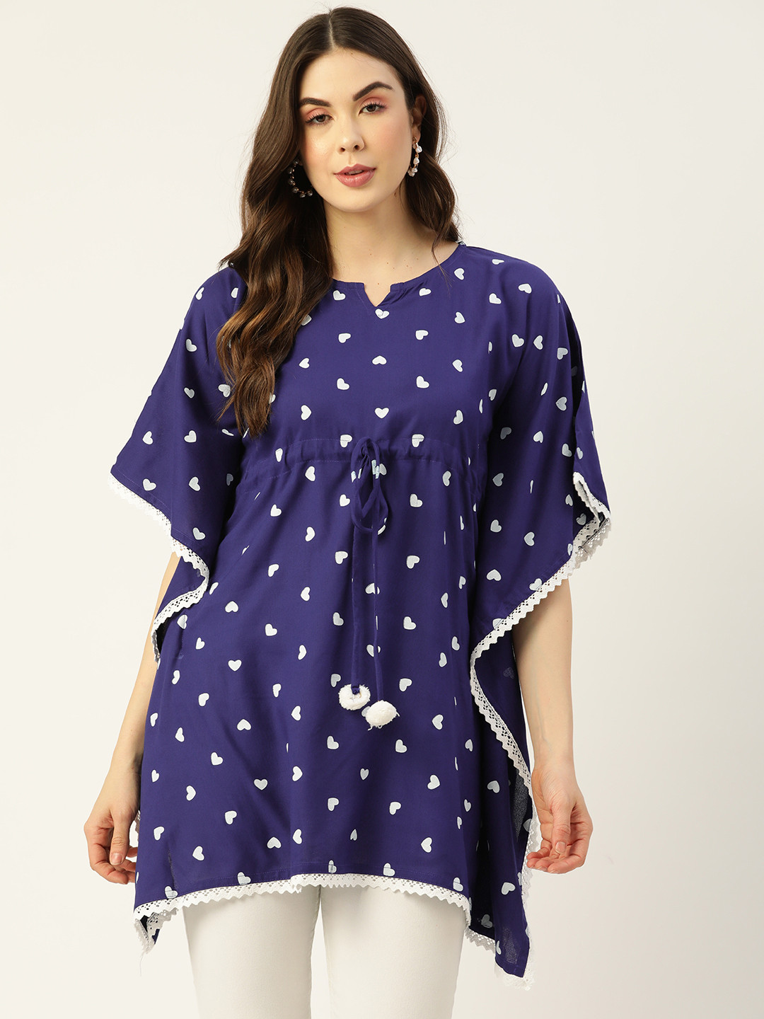 FERANOID Blue & Off White Cotton Printed Kaftan Tunic