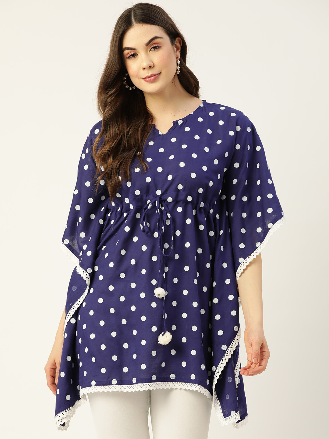 FERANOID Blue & White Cotton Printed Kaftan Tunic