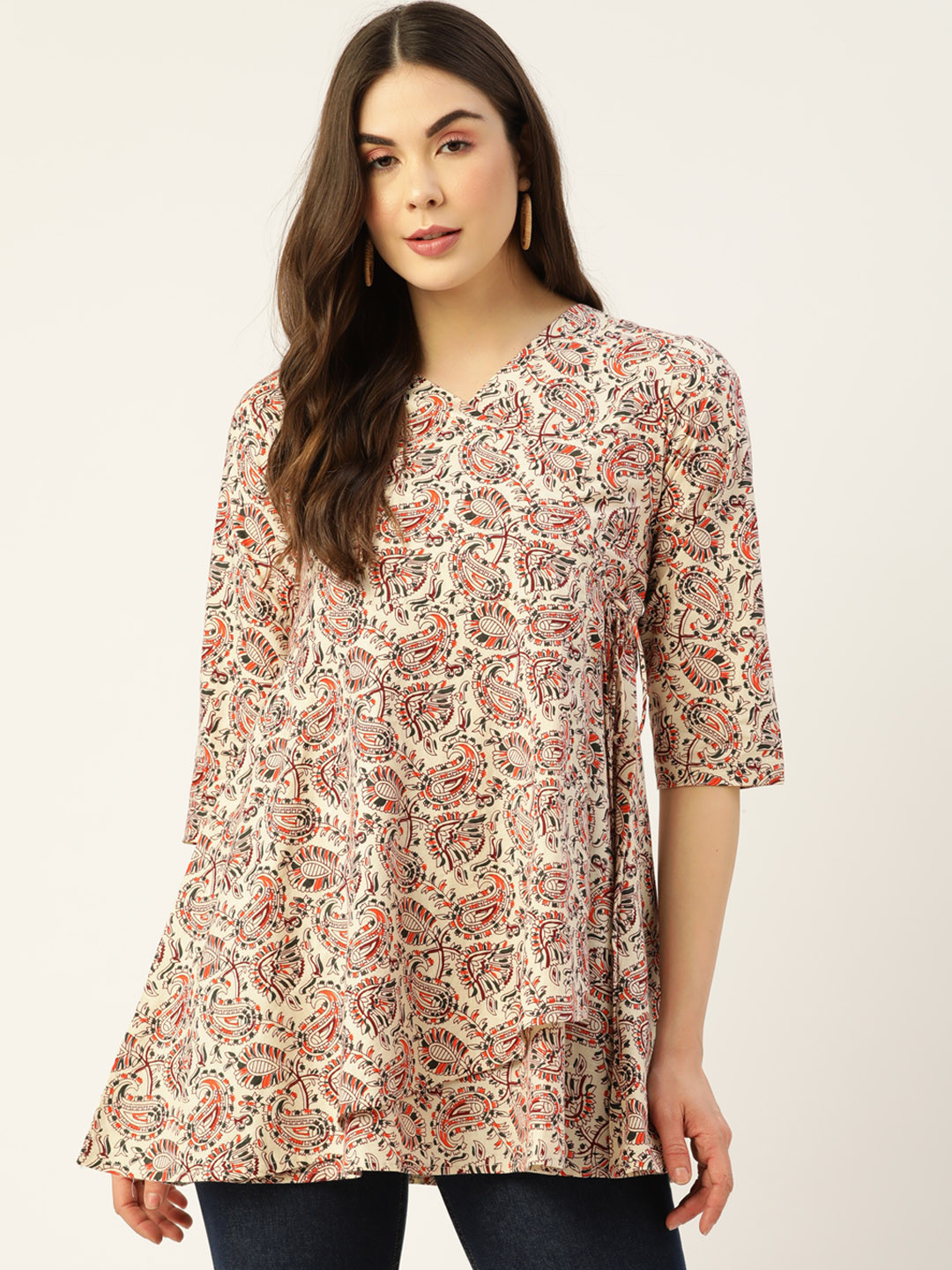 FERANOID Off White & Orange Printed Tunic
