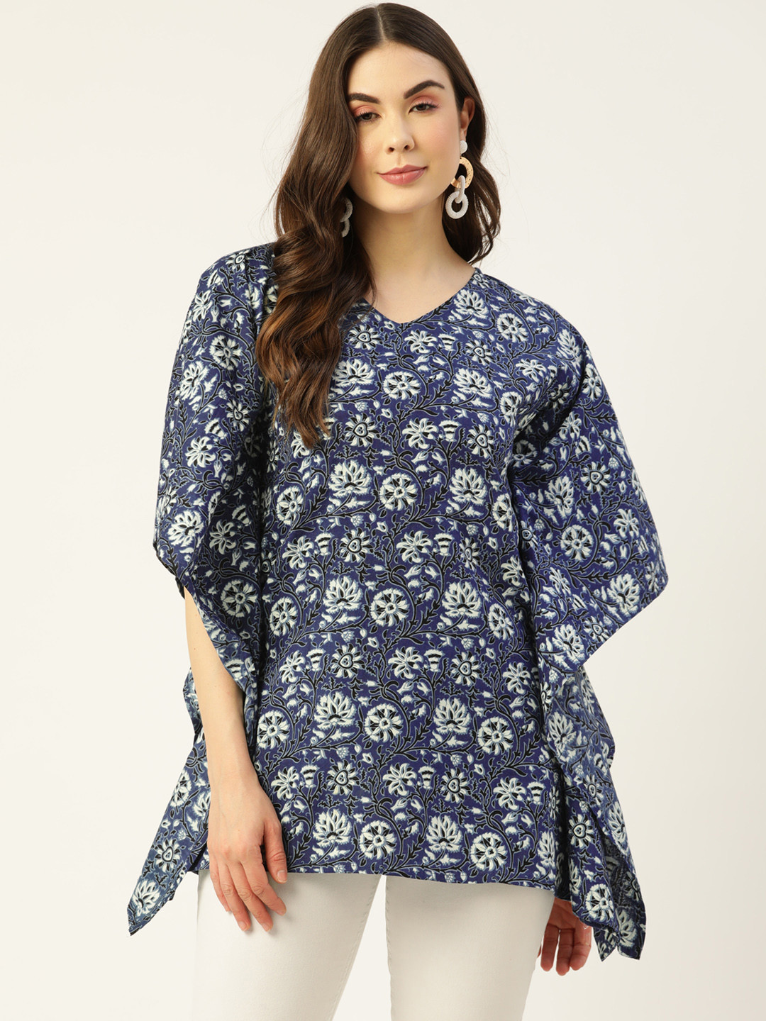 FERANOID Blue Cotton Printed Kaftan Tunic