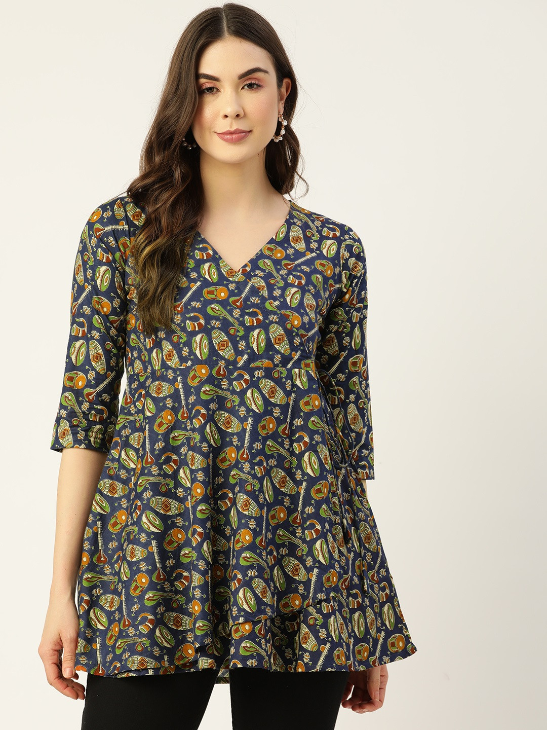 FERANOID Blue Cotton Printed Angrakha Tunic