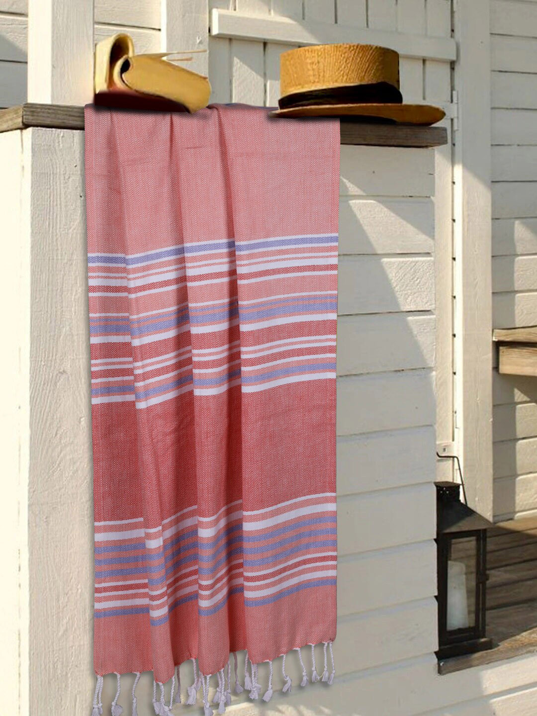 BIANCA Pink Striped Turkish Hammam Towel Organic Cotton Bath Towel