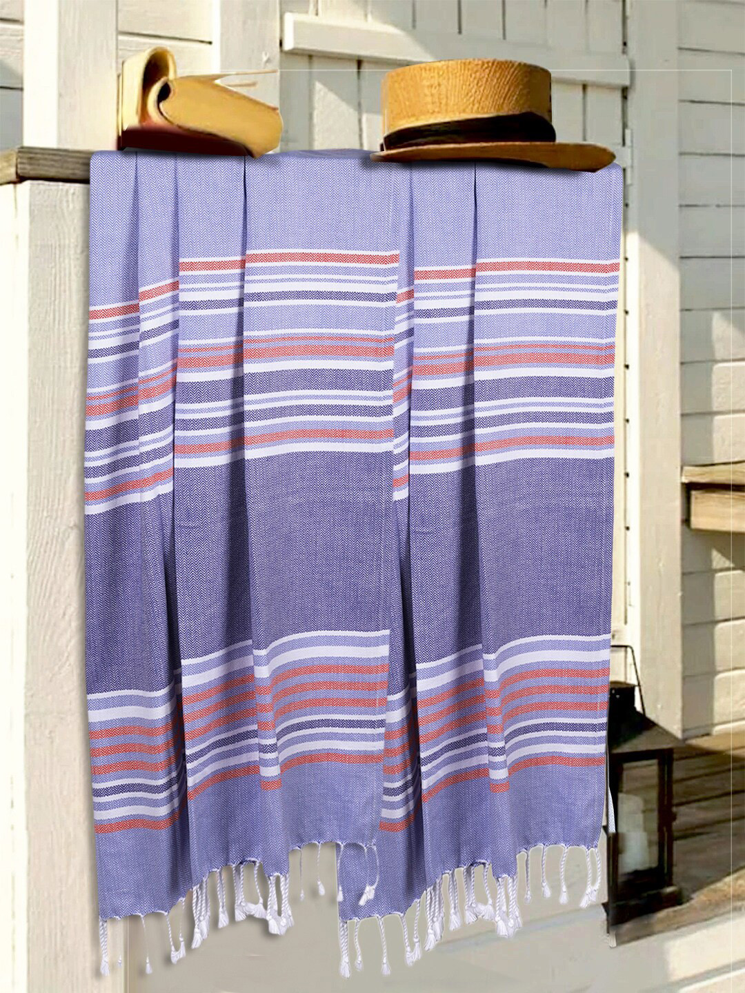 BIANCA Blue Pack of 2 Striped 100% Cotton Bath Towel