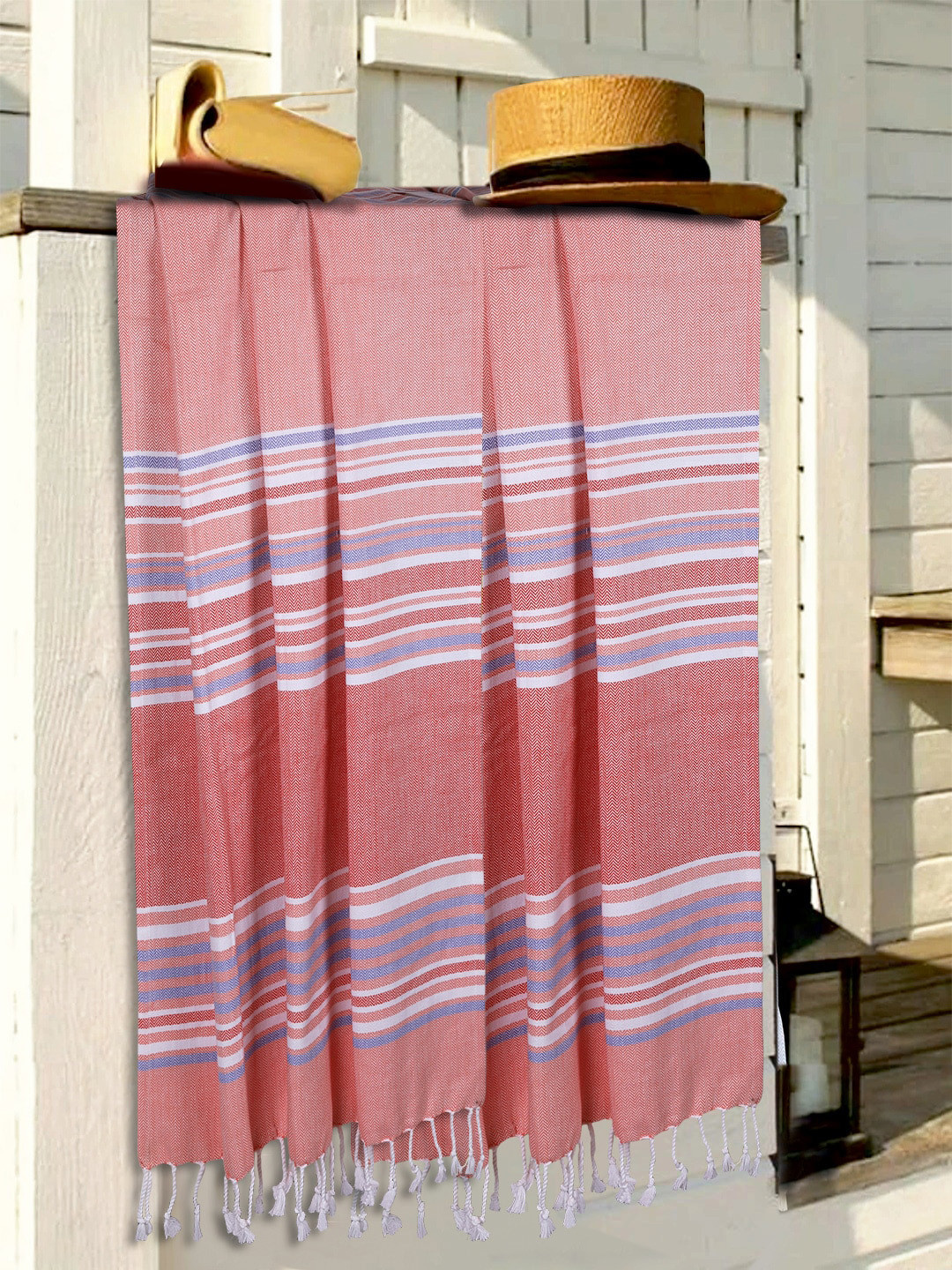 BIANCA Pure Cotton Pack Of 2 Pink Thin Striped Bath Towel - 233 GSM