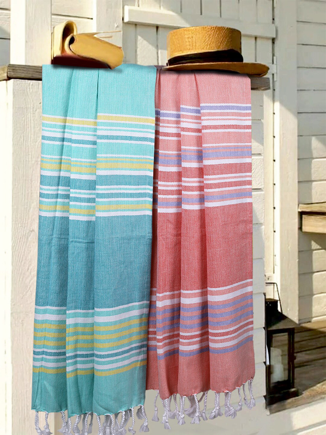 BIANCA Set of 2 Striped Turkish Hammam Organic Cotton Bath Towel