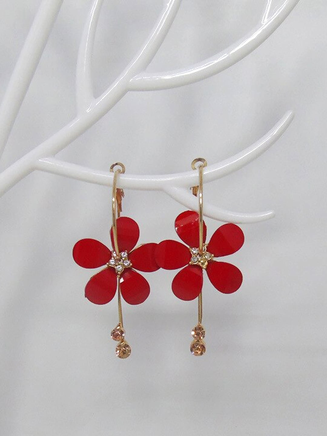 Chimes Toned Floral Brass Stone-Studded Hoop Earrings