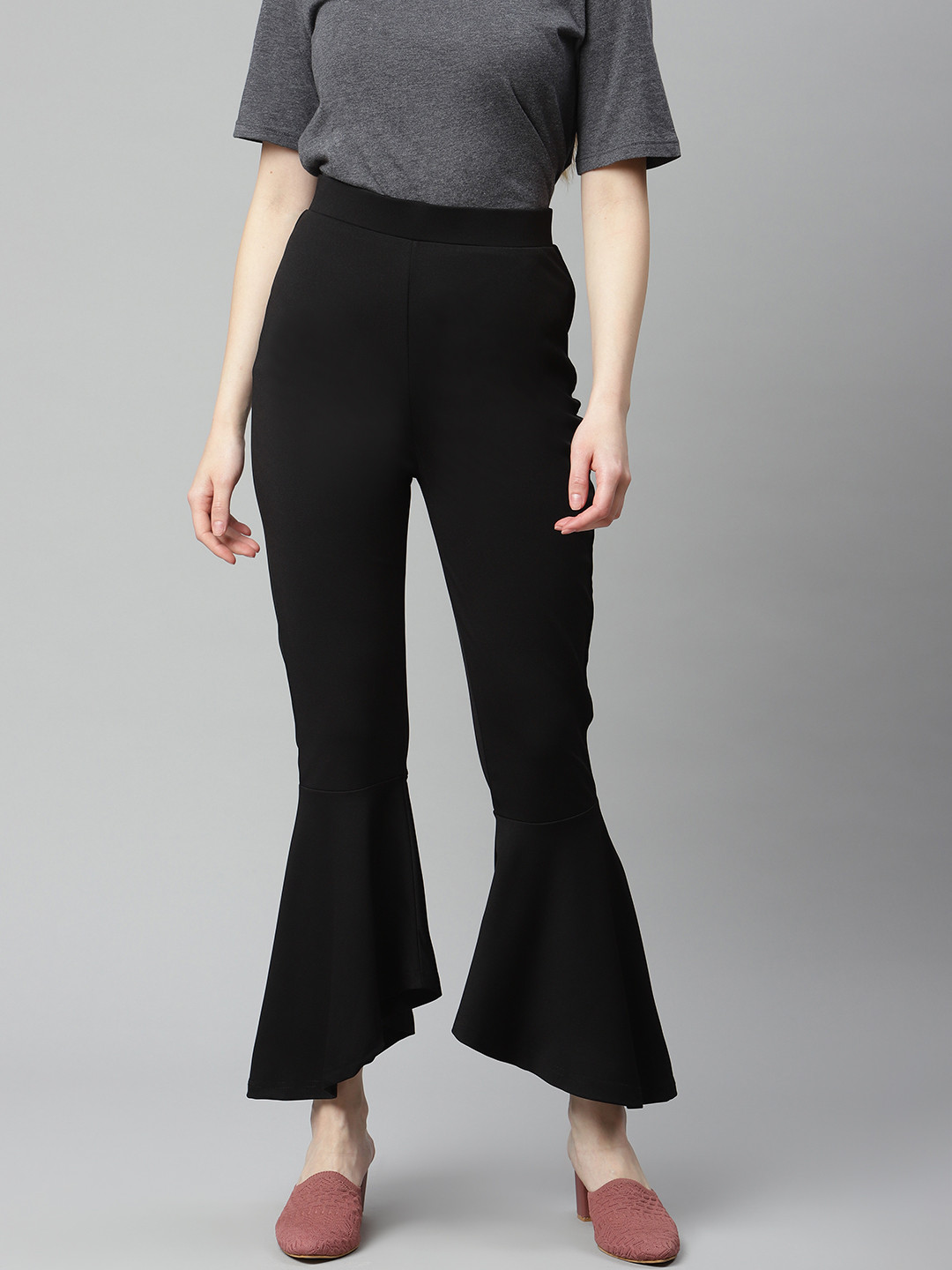 plusS WORX Women Black Solid Bootcut Trousers