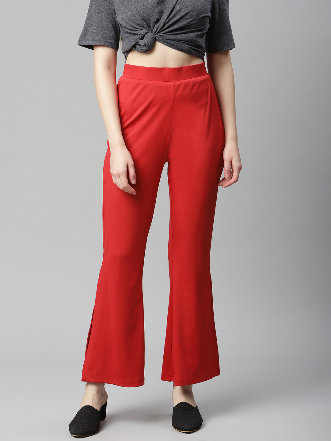 plusS WORX Women Red Solid Bootcut Trousers