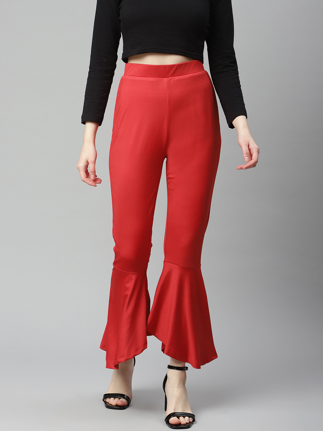 plusS WORX Women Red Solid Bootcut Trousers