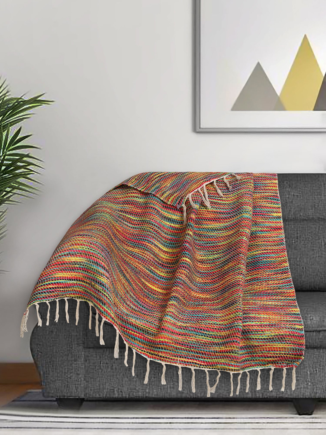 Mezposh Multicoloured Striped Acrylic Sofa Throw