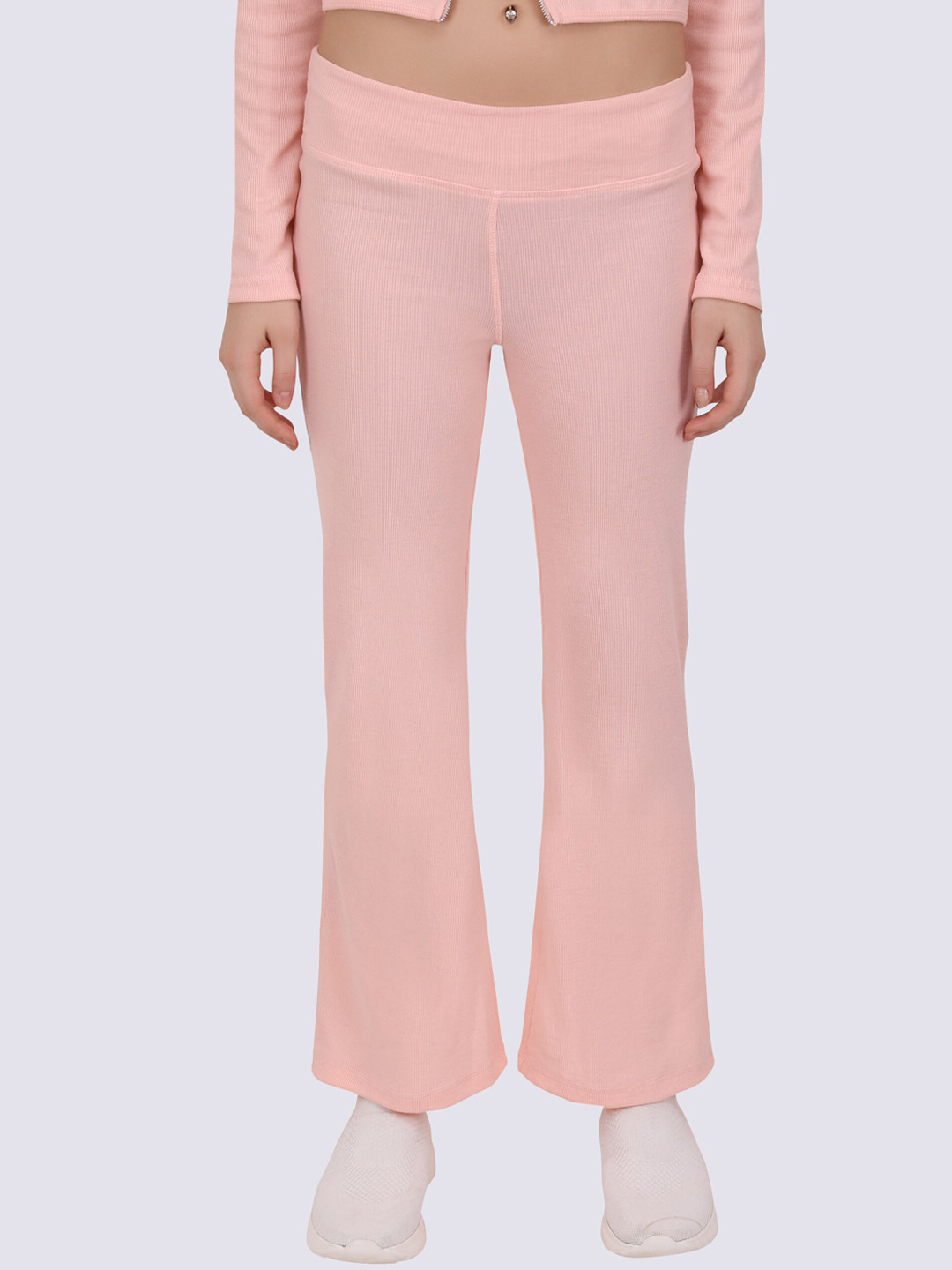 EVERDION Peach Ribbed Relaxed Fit Flare Leggings