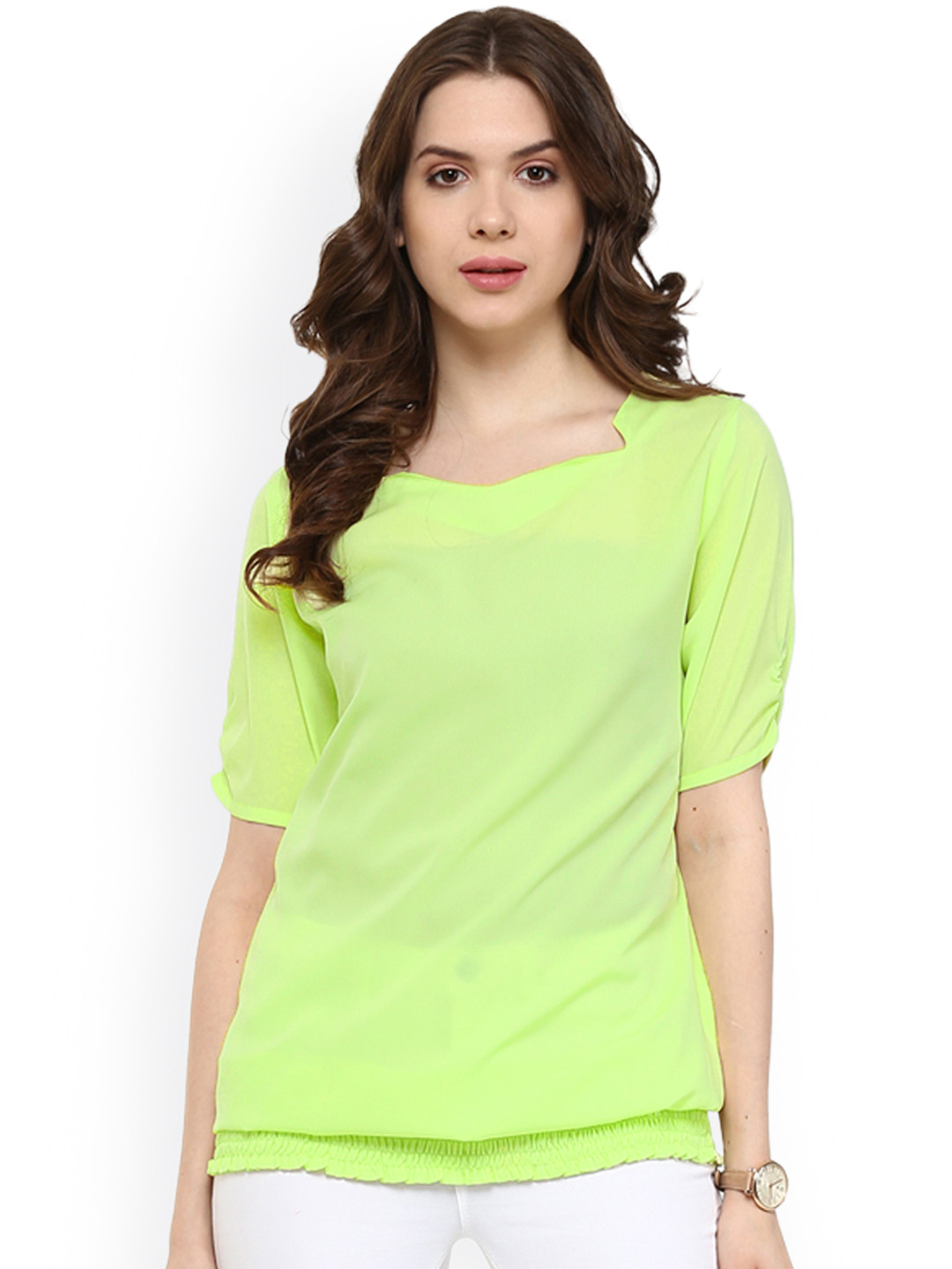 Pannkh Women Lime Green Solid Blouson Top