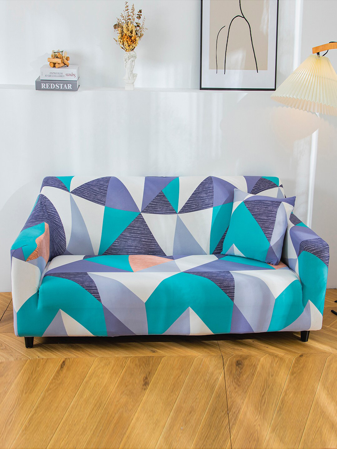 Amoliconcepts Prism Green 2-Seater Stretchable Non-Slip Sofa Slipcover