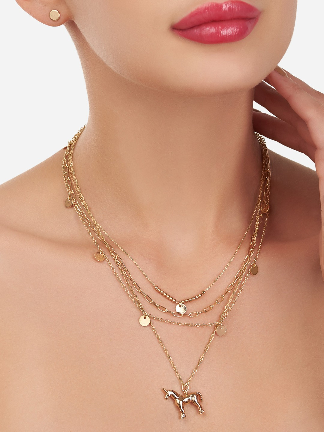 AMI Gold-Toned Gold-Plated Layered Chain With Earring