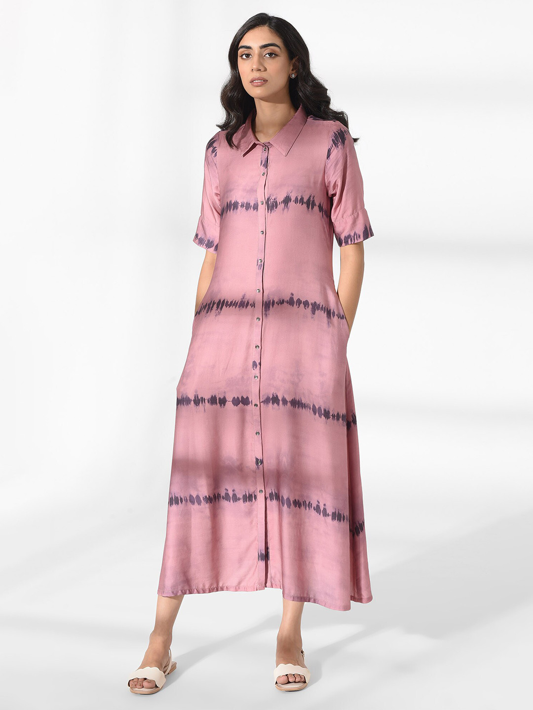 W Pink Shirt Maxi Dress