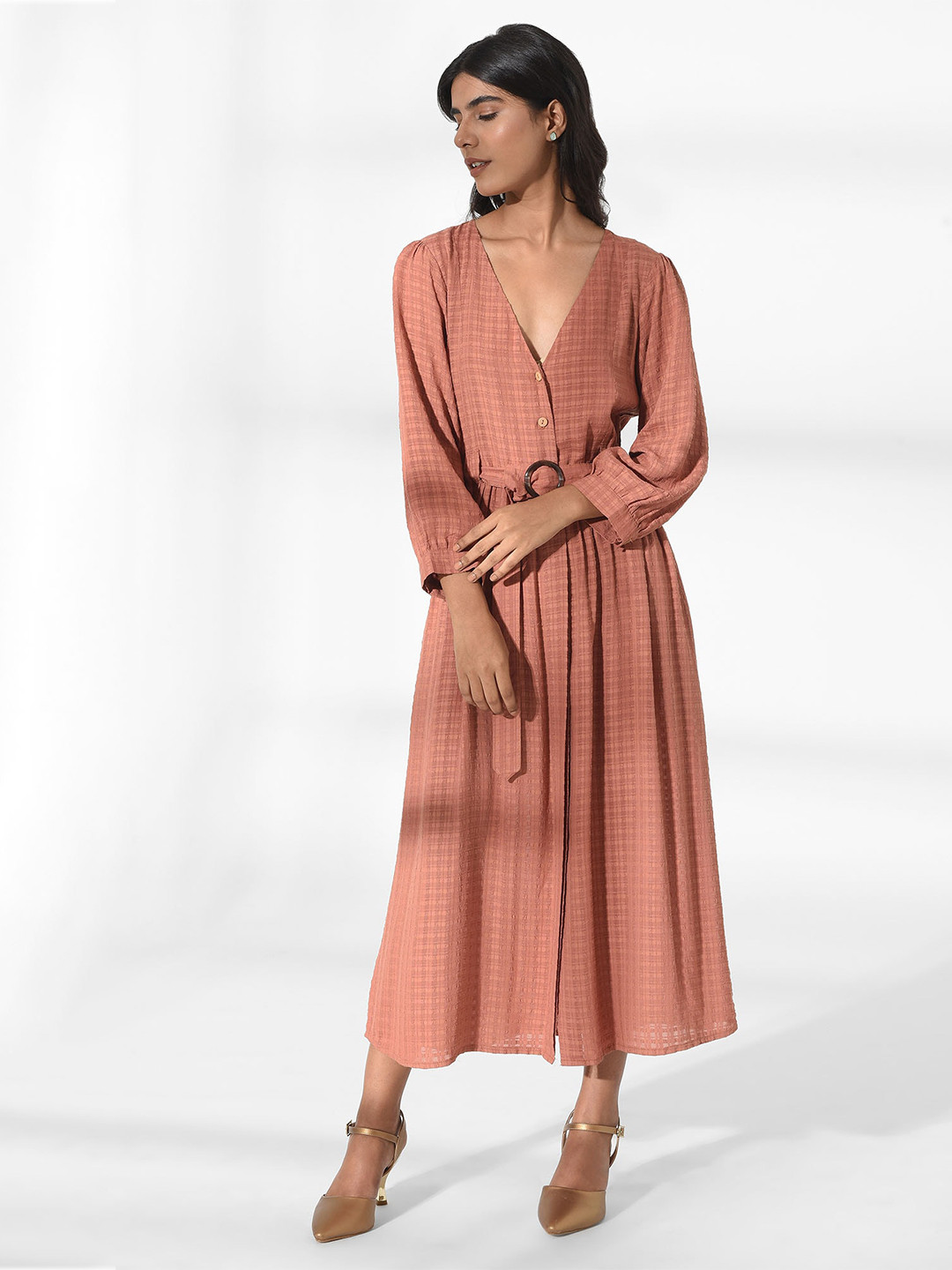 W Rust Shirt Midi Dress