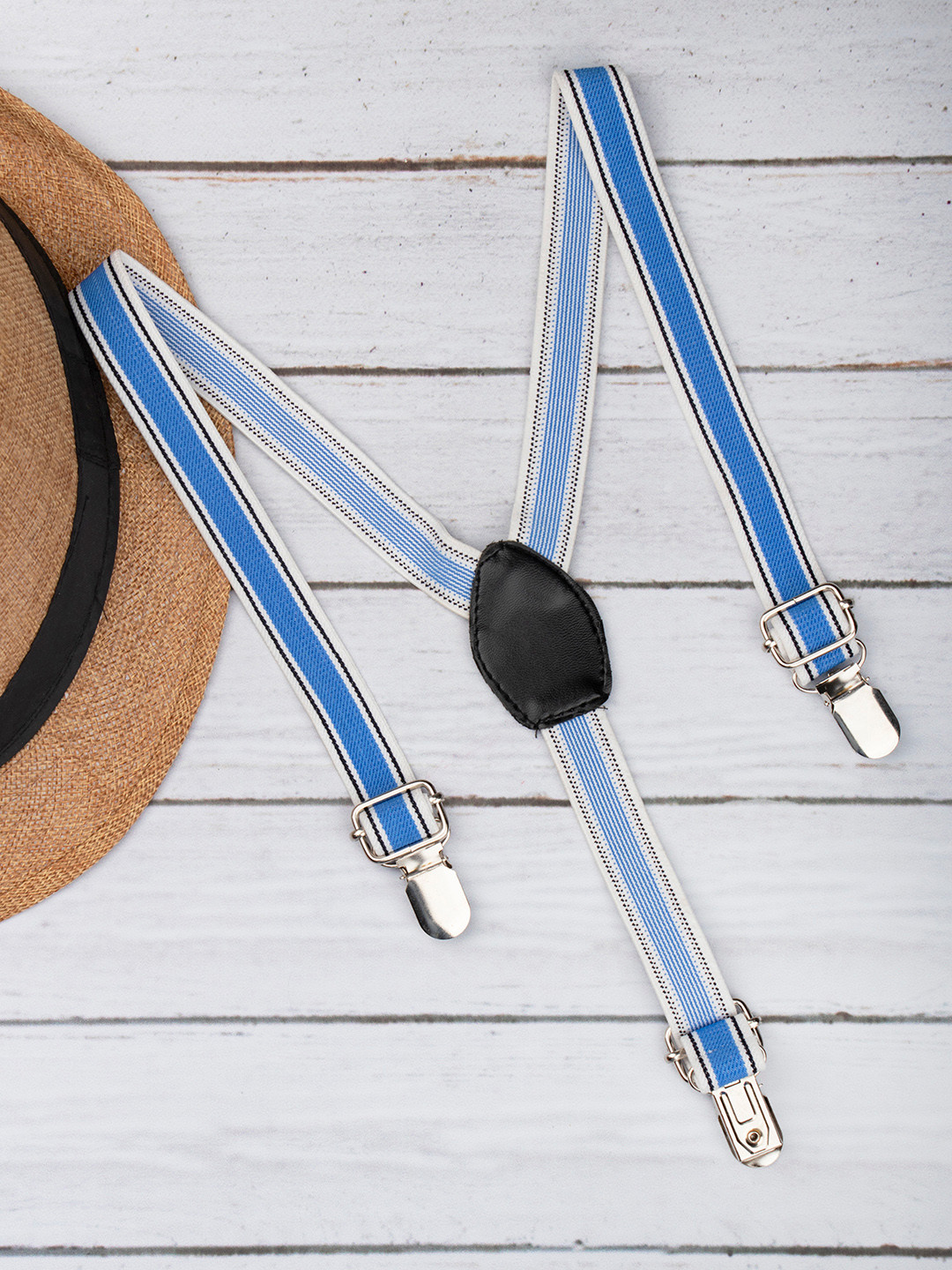 Arendelle Boys Blue & White Striped Adjustable Y-Back Suspenders