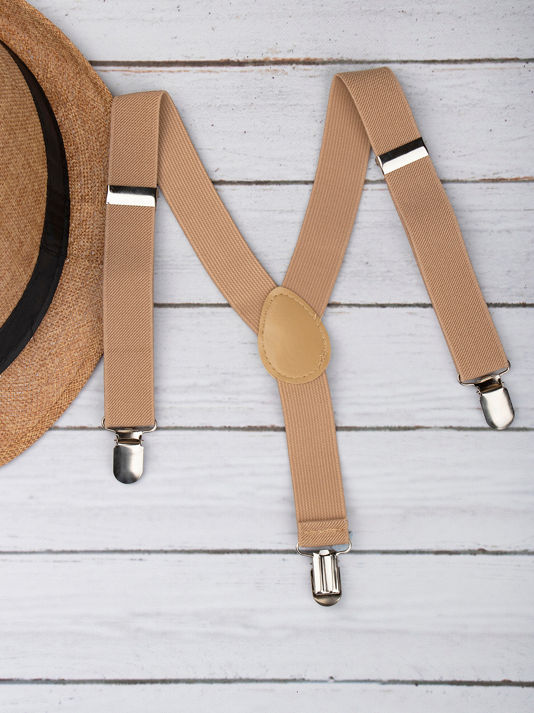 Arendelle Boys Beige Solid Adjustable Y-Back Suspenders