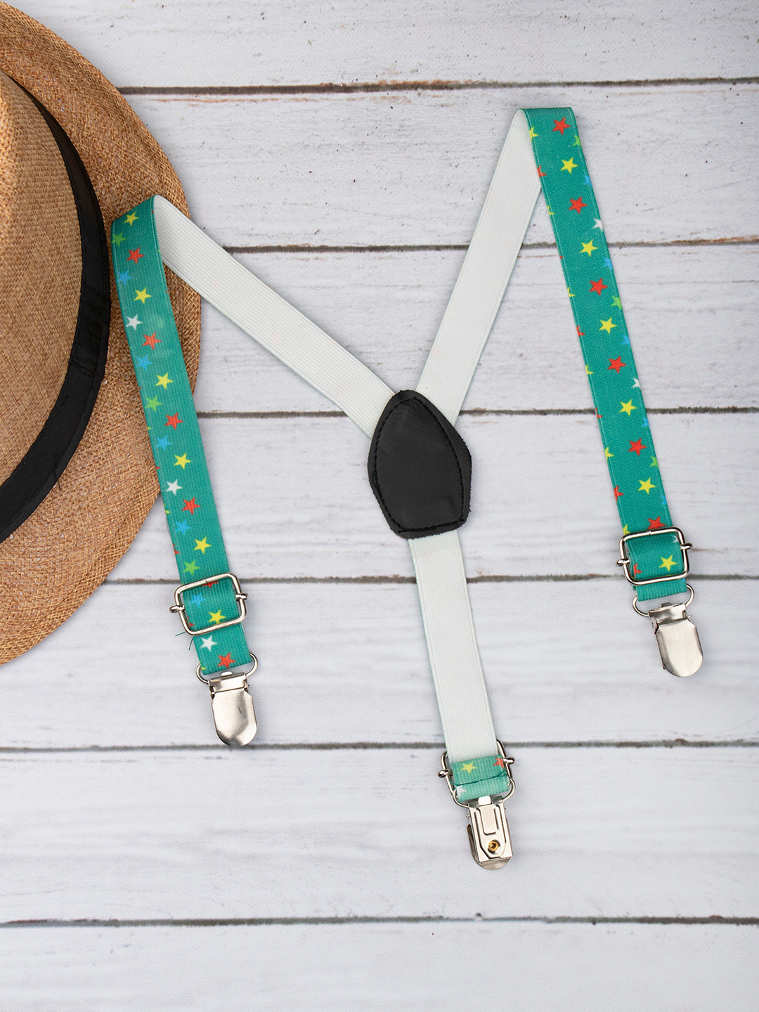 Arendelle Boys Green Star Print Adjustable Y-Back Suspenders