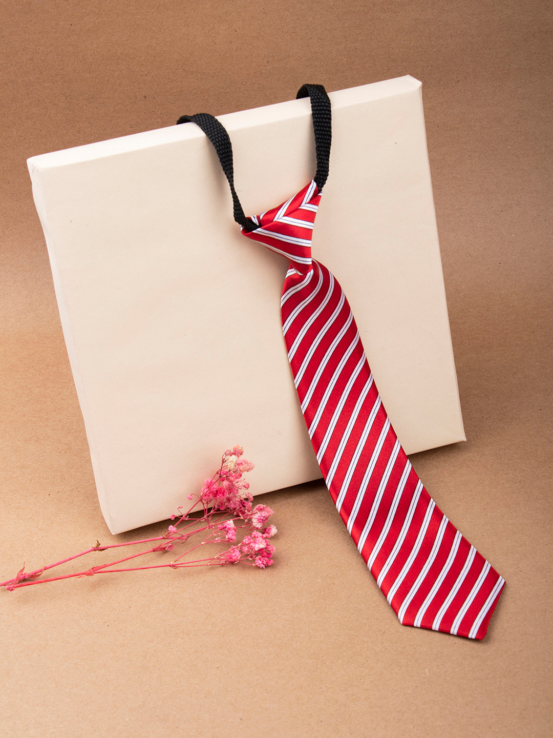 Arendelle Boys Red & White Striped Satin Adjustable Skinny Tie