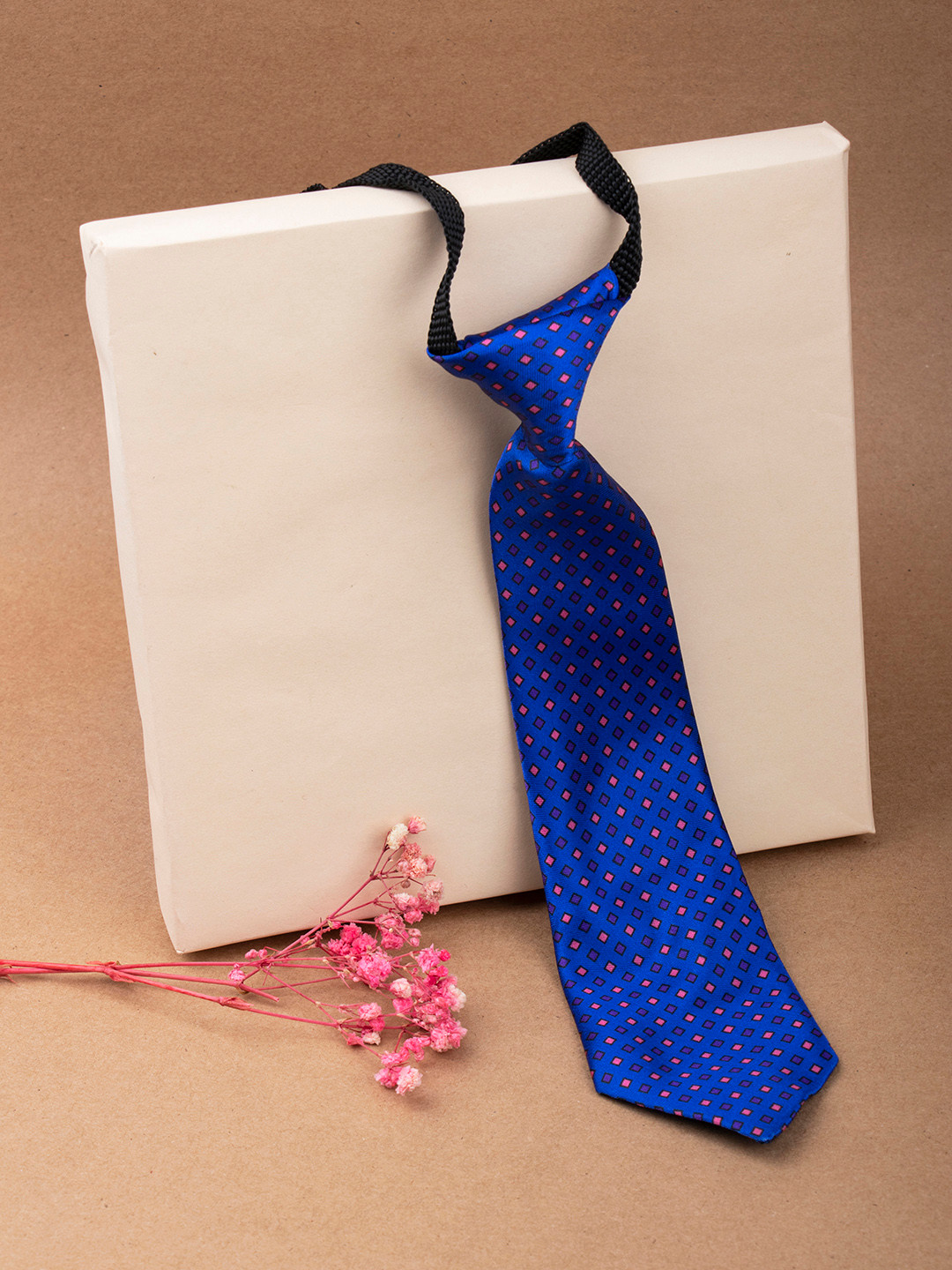 Arendelle Boys Navy Blue & Coral Pink Printed Satin Adjustable Skinny Tie