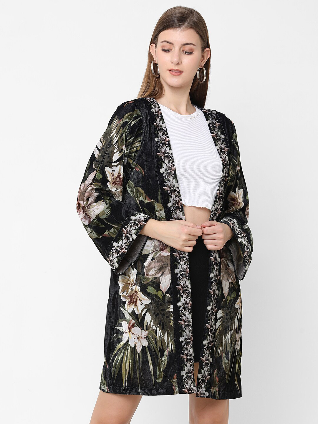Cloth Haus India Women Brown & White Printed Shrug
