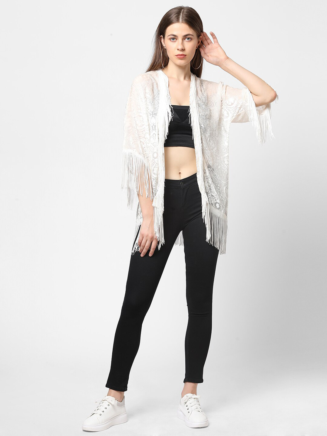 Cloth Haus India Women White Kimono Shrug