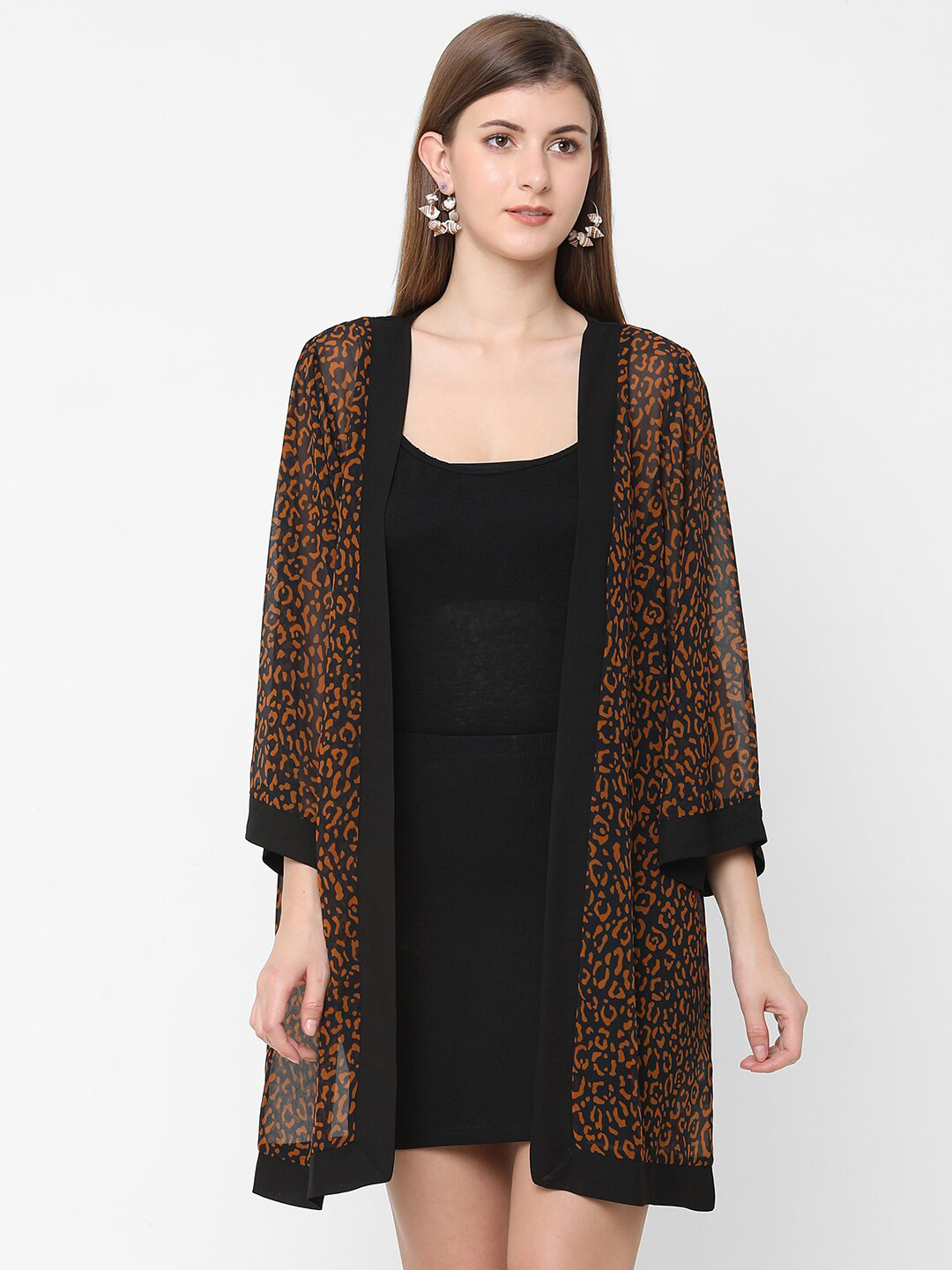 Cloth Haus India Women Brown & Black Printed Shrug