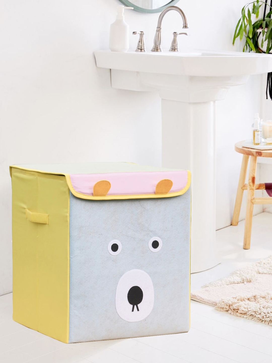 Kids Clan Grey & Yellow Bear Printed Storage Cum Laundry Box With Removable Lid