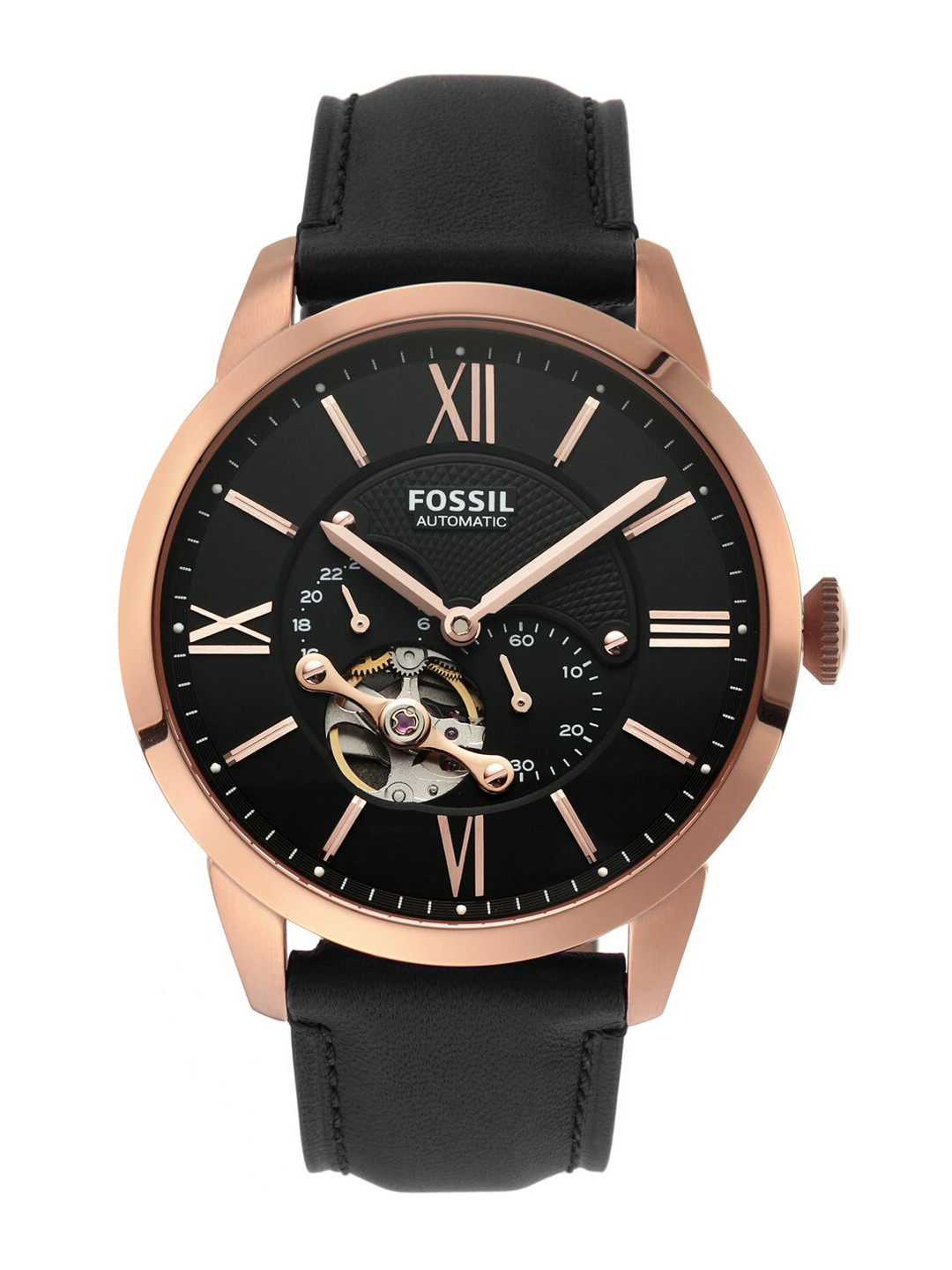 Fossil Men Black Skeleton Dial & Leather Straps Townsman Auto Analogue Watch - ME3170I