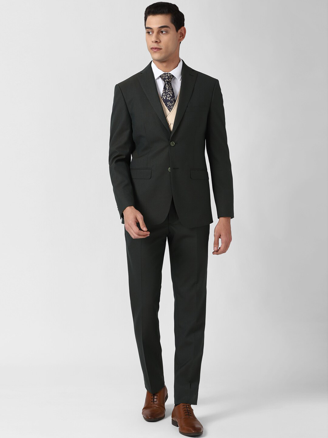 Peter England Elite Men Black Three Piece Suit