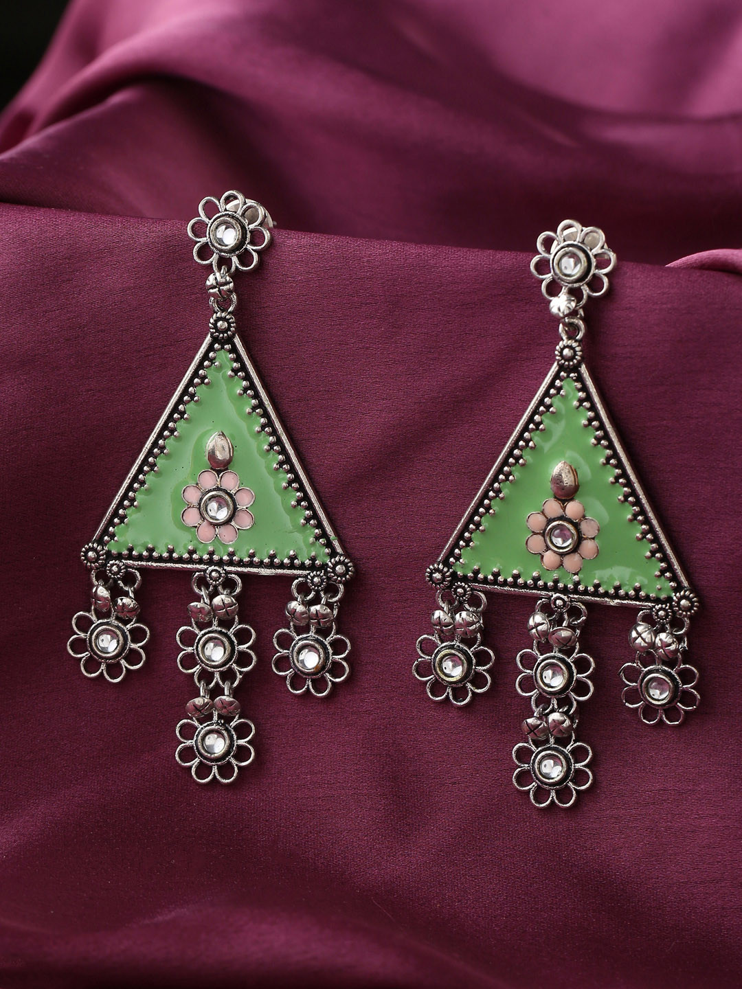 kashwini Silver-Plated Brass Meenakari Drop Earrings