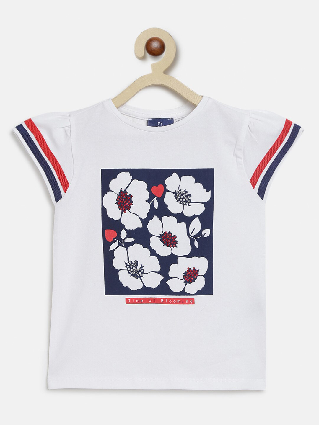 Chicco Girls White & Navy Blue Printed T-shirt