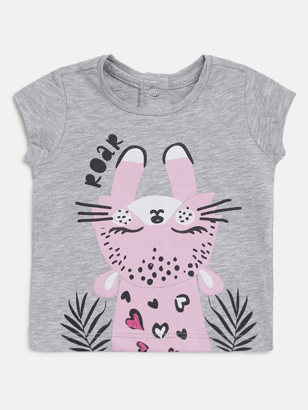Chicco Girls Grey Melange & Pink Printed T-shirt