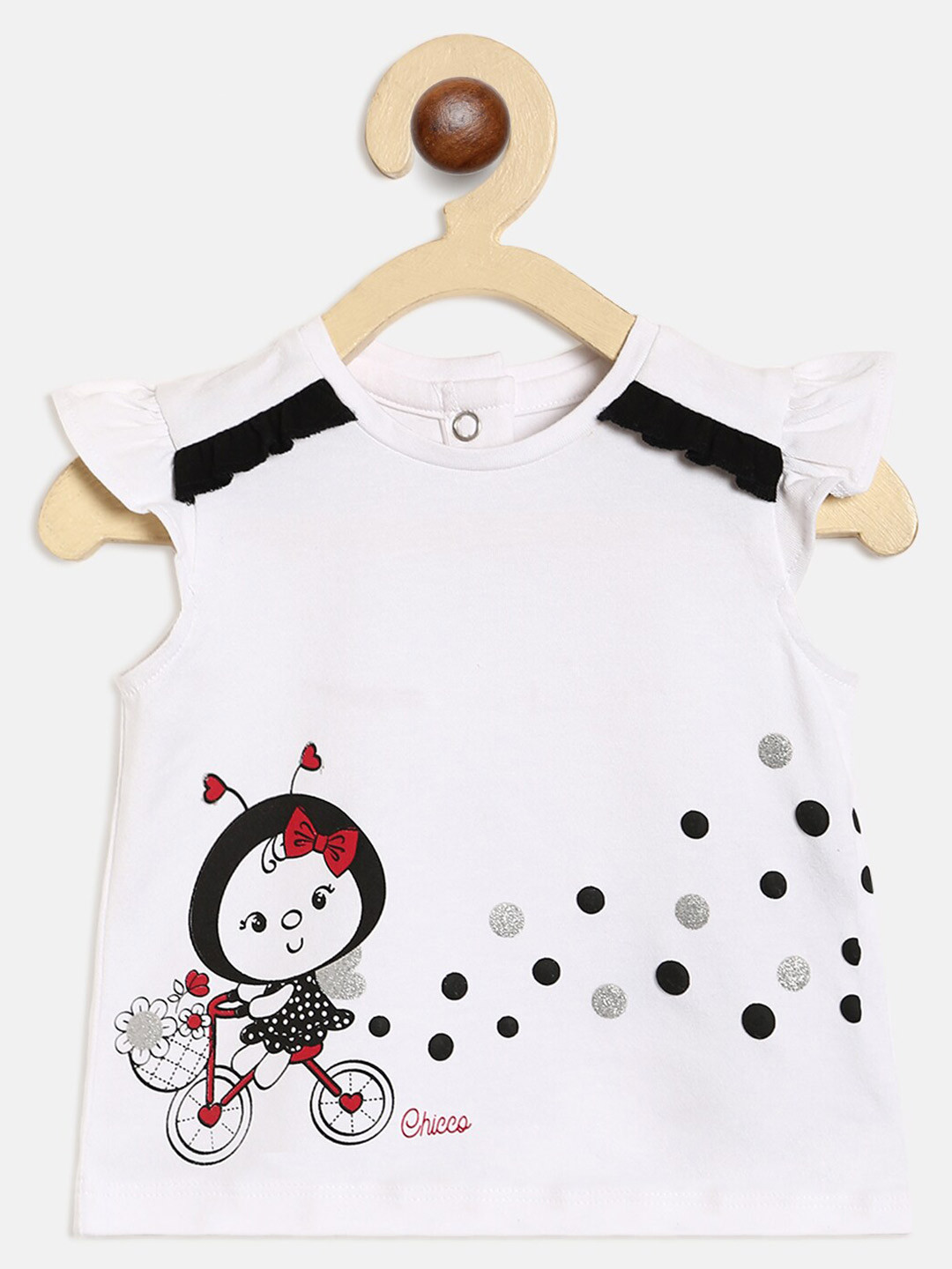 Chicco Girls White & Black Print Ruffles Top