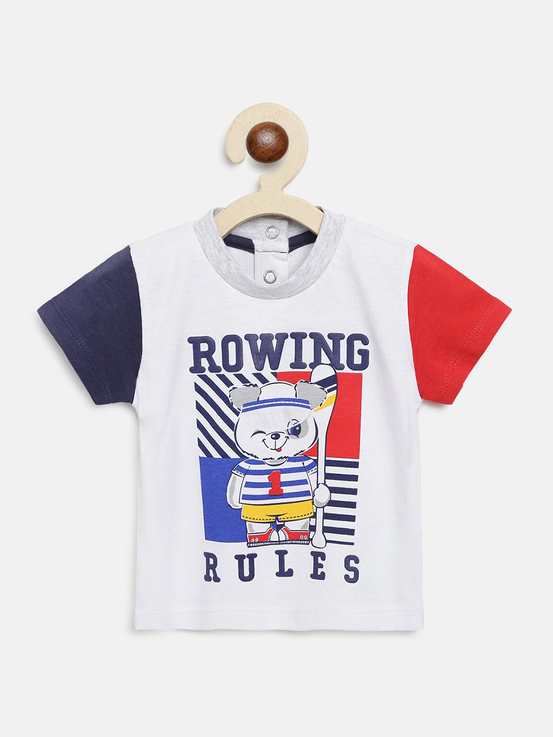 Chicco Boys White & Red Colorblocked Printed Pure Cotton T-shirt