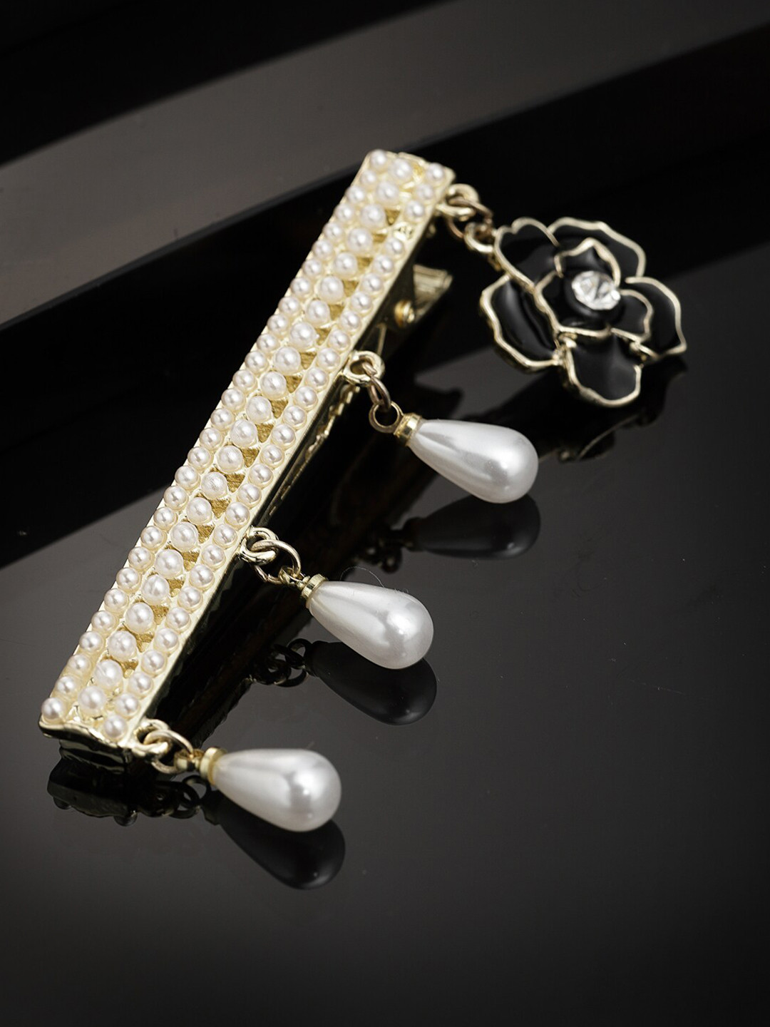 PANASH Women Gold-Toned & White Embellished Alligator Hair Clip
