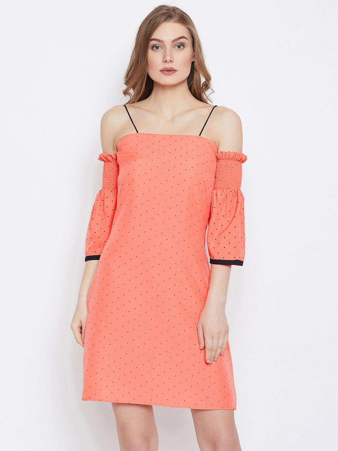 PANIT Peach-Coloured Crepe A-Line Dress