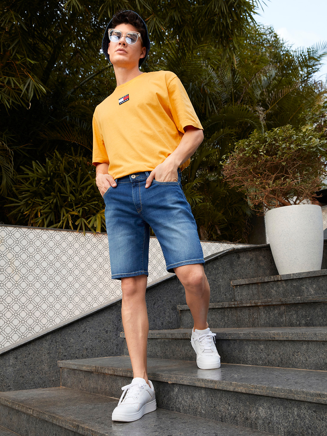 BEAT LONDON by PEPE JEANS Men Blue Washed Dannie Chinox Denim Shorts