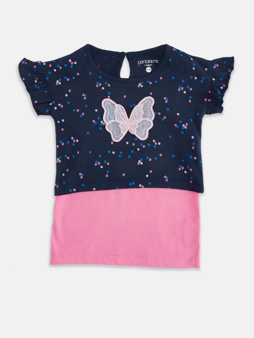 Pantaloons Baby Girls Navy Blue & Pink Print Pure Cotton Crop Top with Camisole