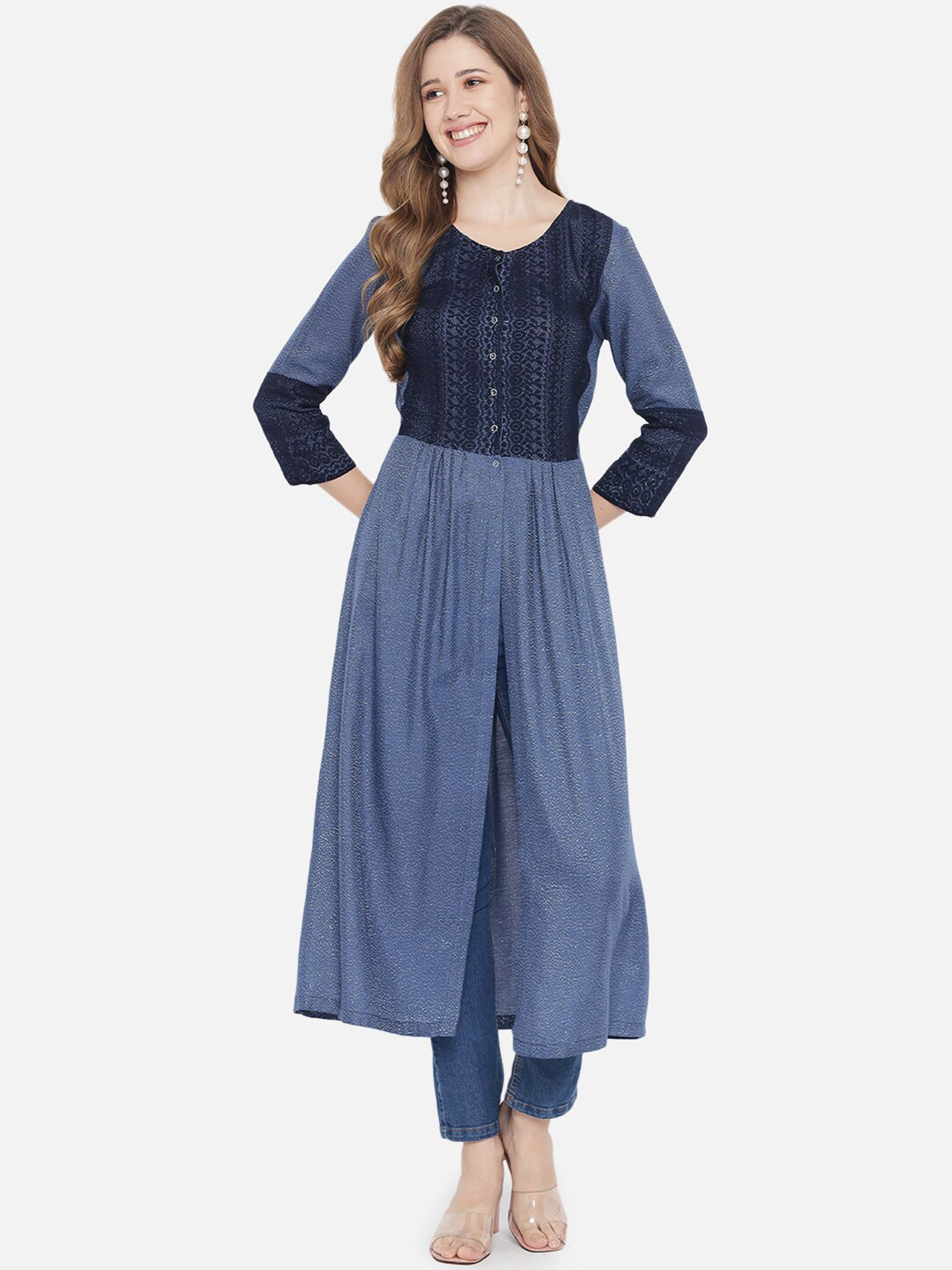 AKIMIA Blue Shimmer Tunic With Lace Inserts