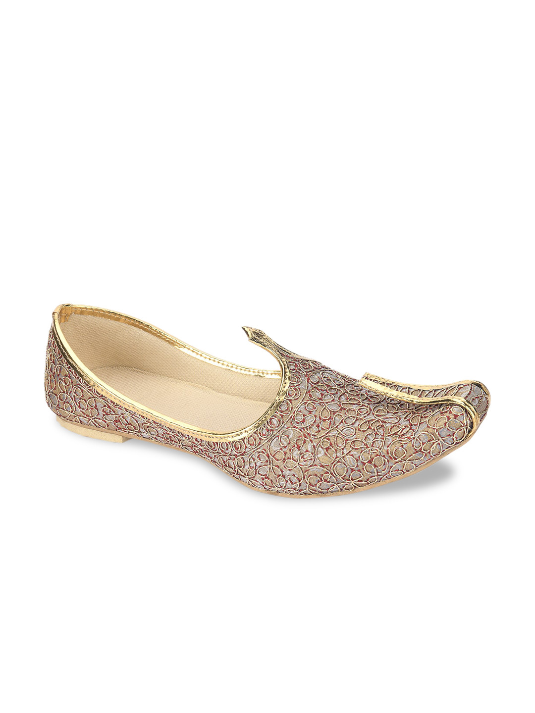 DESI COLOUR Men Grey Woven Design Mojaris