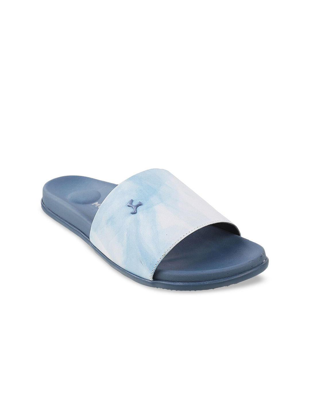 Mochi Womens Blue Printed Flat Sliders