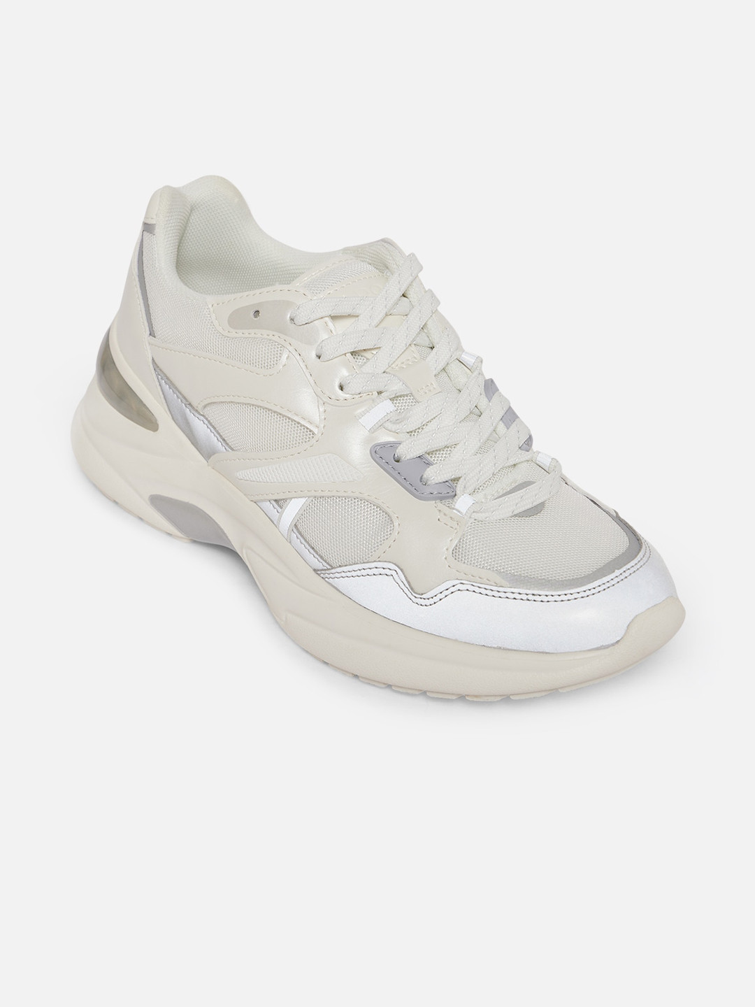 ALDO Women White & Silver-Toned Sneakers