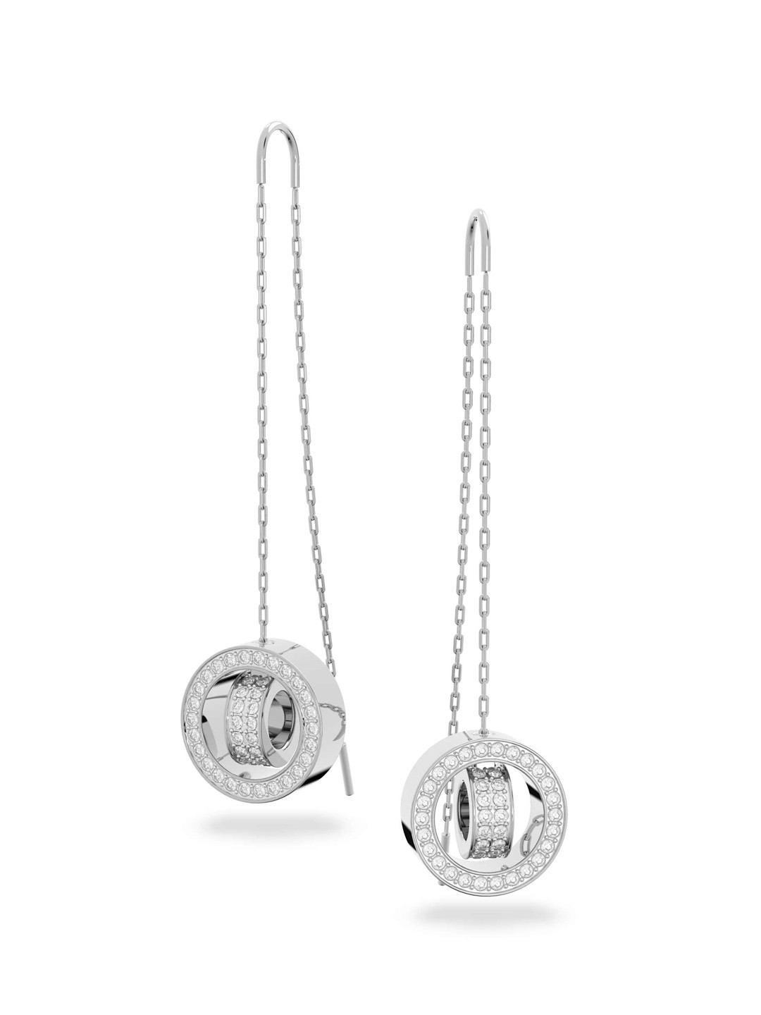 SWAROVSKI White & Rhodium plated Hollow drop earrings Long