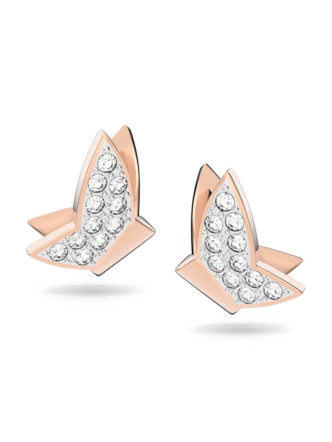 SWAROVSKI White & Gold-Toned Geometric Studs Earrings