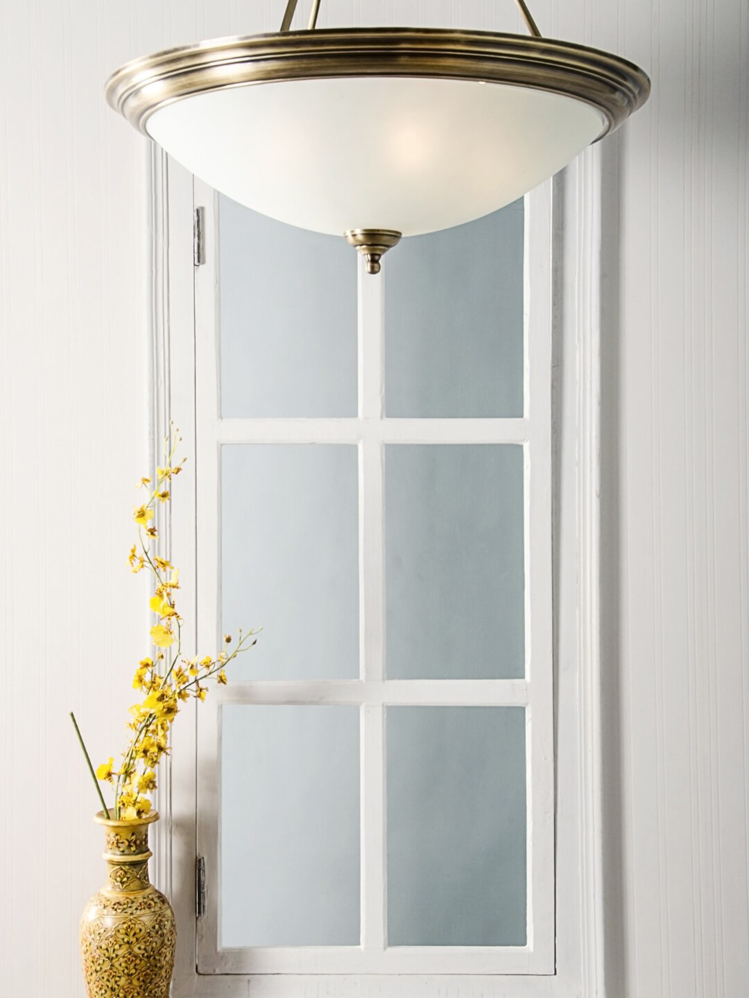Fos Lighting White & Gold-Toned Brass Top Covered Hanging Light