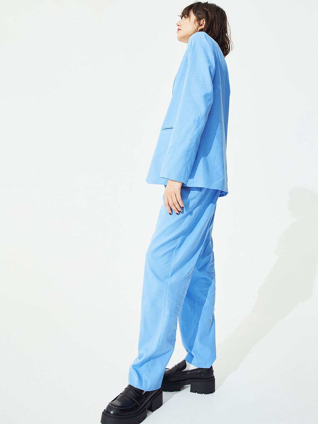 H&M Women Blue Tailored Trousers